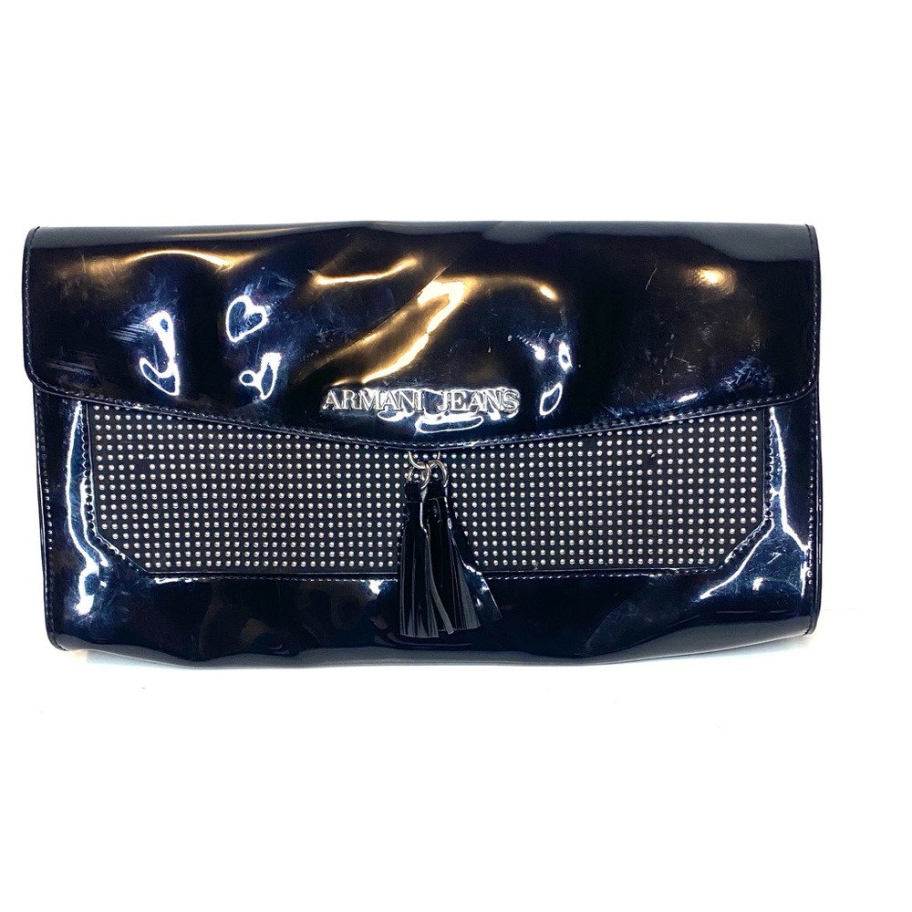 Armani Jeans Glossy Patient Leather Black Clutch